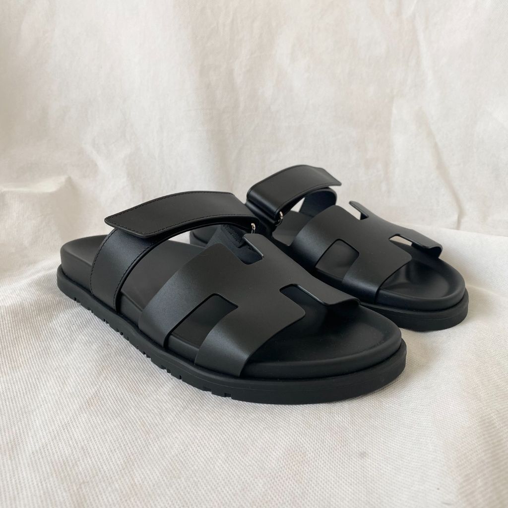 Hermes Chypre black leather sandals , 39 - BOPF | Business of Preloved Fashion