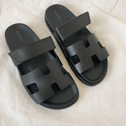 Hermes Chypre black leather sandals , 39 - BOPF | Business of Preloved Fashion