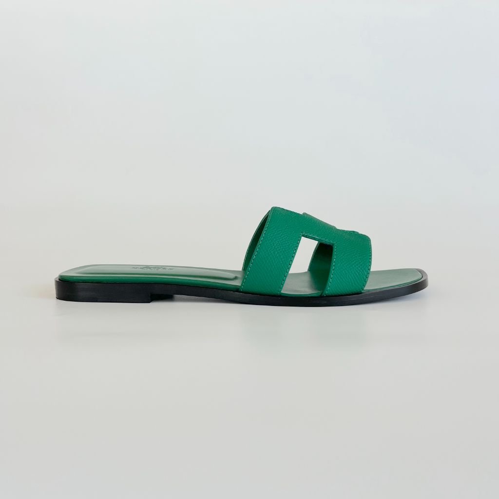Hermes Green Epsom Leather Oran Sandals, 39 - BOPF | Business of Preloved Fashion