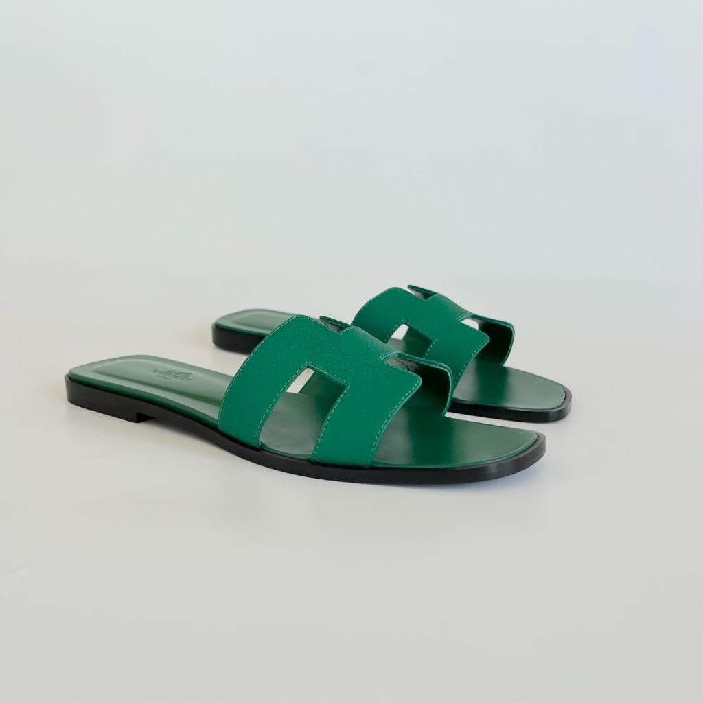 Hermes Green Epsom Leather Oran Sandals, 39 - BOPF | Business of Preloved Fashion