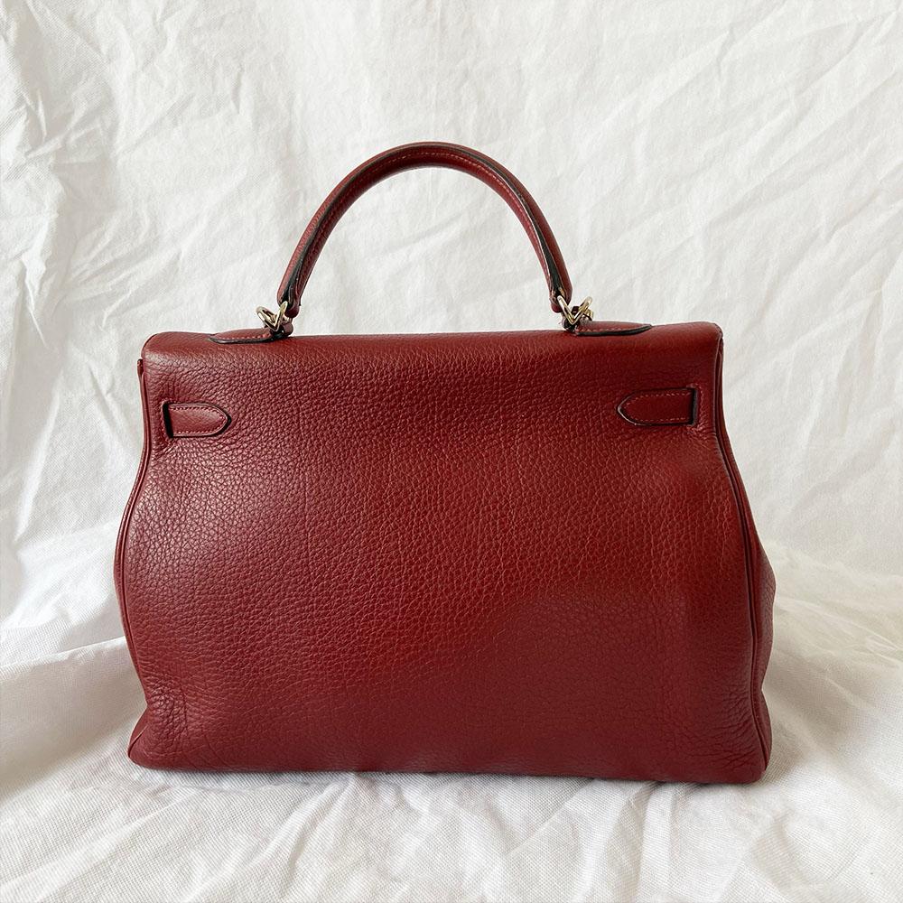 Hermes Rouge Fjord Leather Palladium Hardware Kelly 35 Bag - BOPF | Business of Preloved Fashion