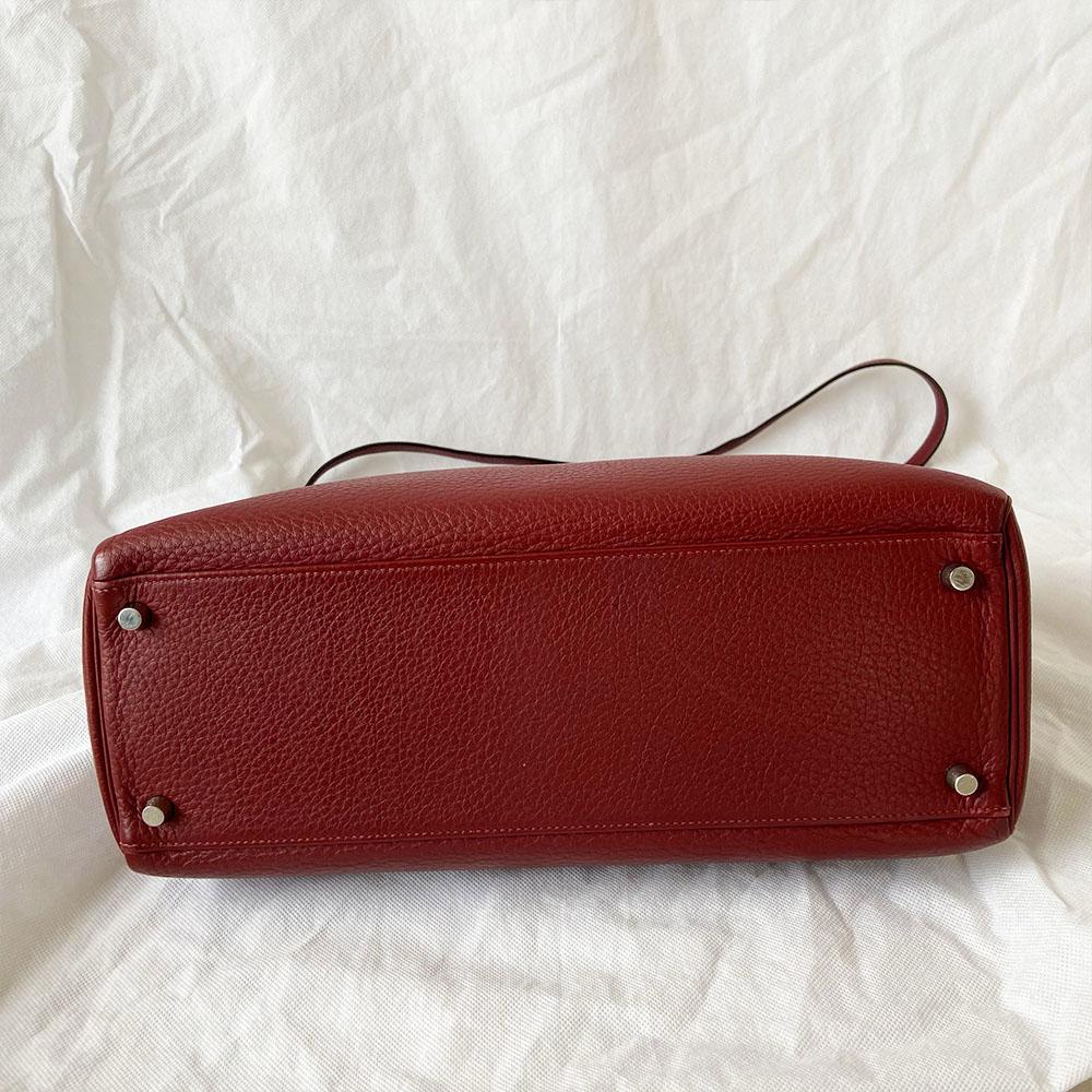 Hermes Rouge Fjord Leather Palladium Hardware Kelly 35 Bag - BOPF