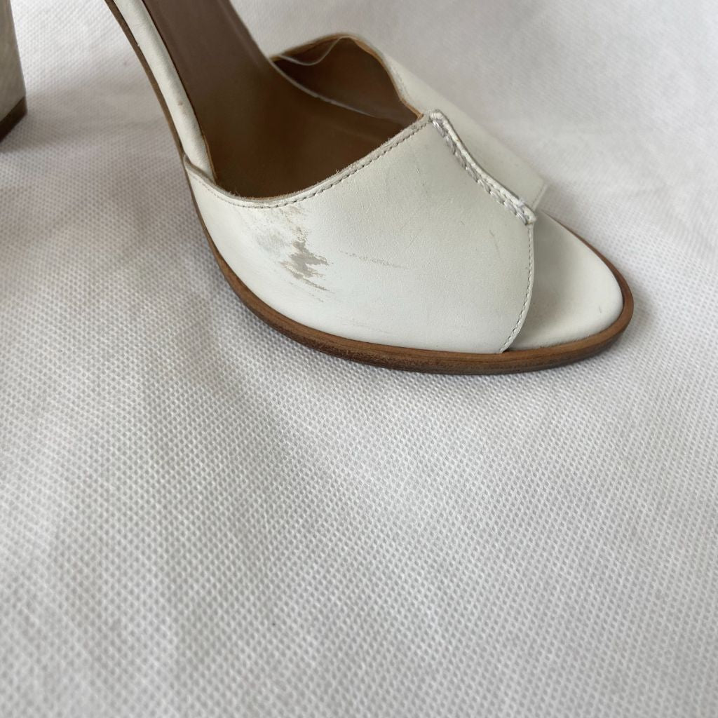Hermes white leather sandals with silver heel, womens 38 - BOPF | Business of Preloved Fashion