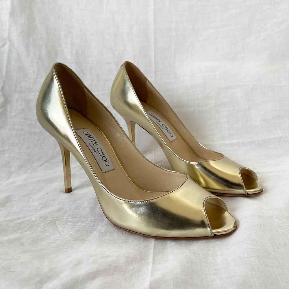 Jimmy Choo Gold Peep Toe Pumps, 37 - BOPF | Business of Preloved 