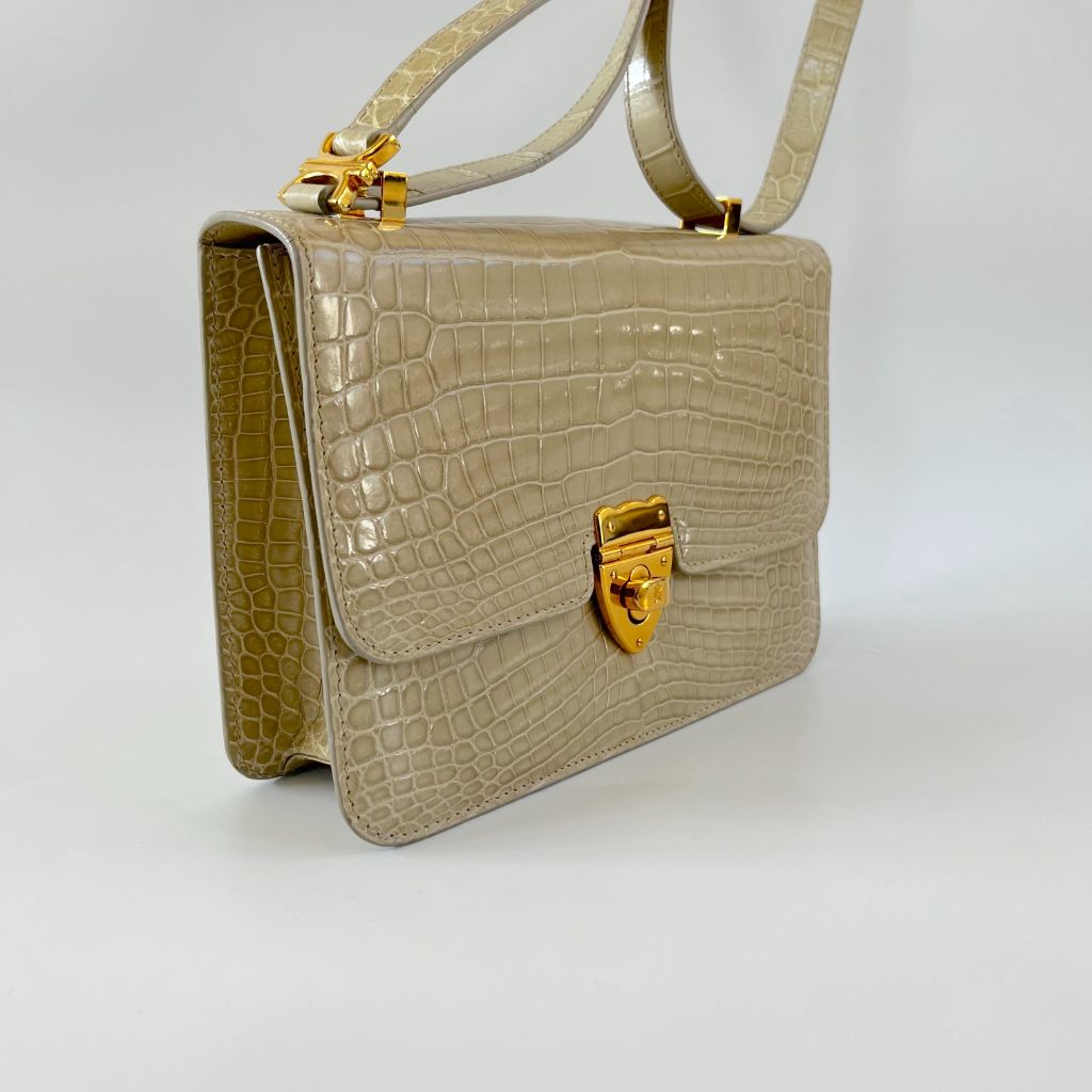 Kwanpen Orange Crocodile Leather 5568 Signature Handbag at 1stDibs