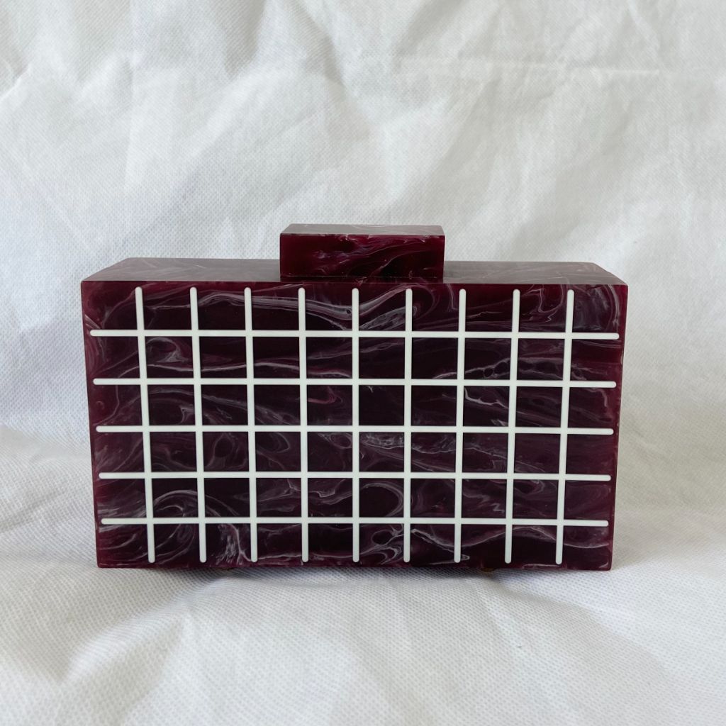 L’AFSHAR Burgundy Marble Striped Box Clutch - BOPF | Business of Preloved Fashion