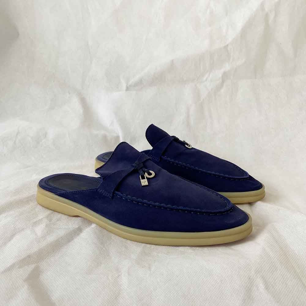 Loro Piana Babouche Charms Walk Dark Blue Moccasin, 40 BOPF