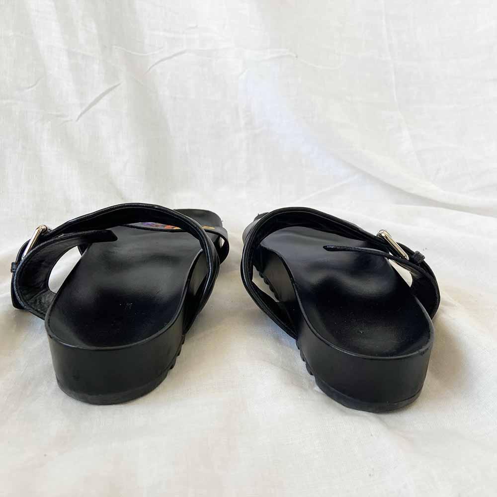Louis Vuitton Black Leather New Wave Bom Dia Flat Sandals, 40