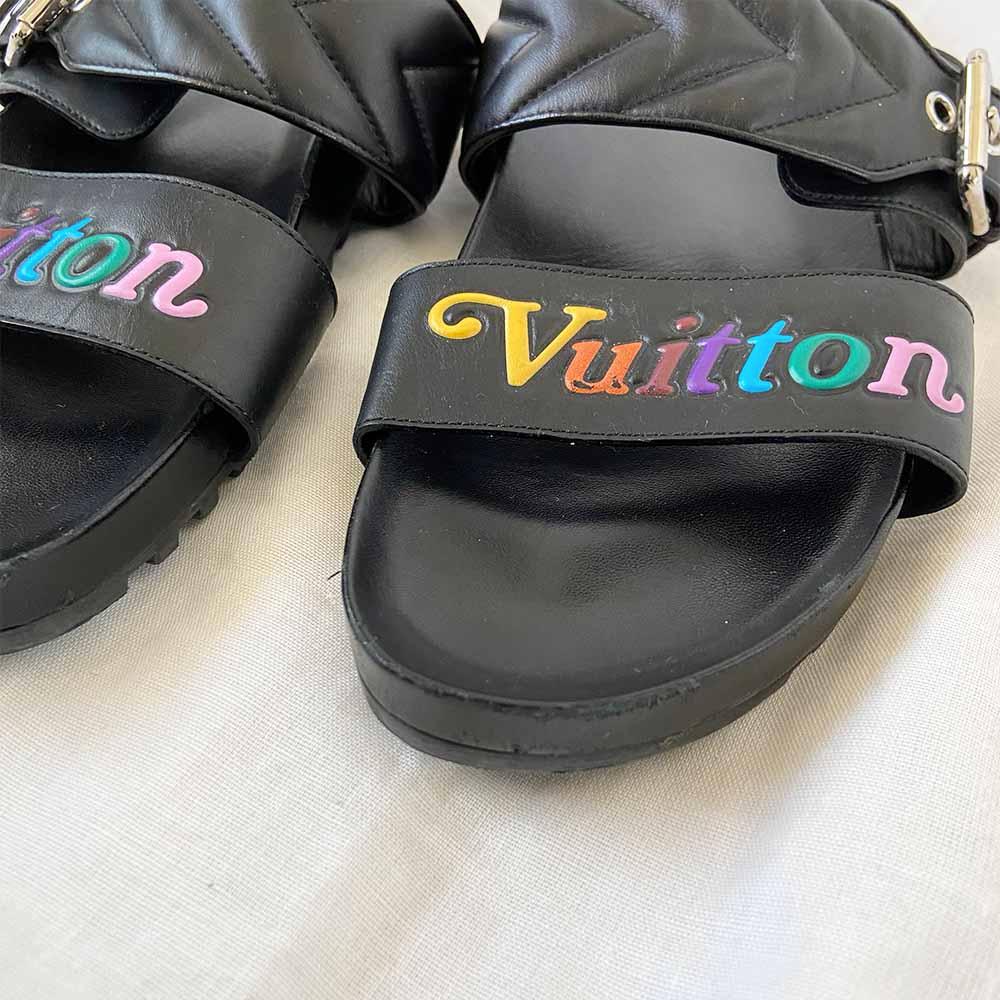 Louis Vuitton Black Leather New Wave Bom Dia Flat Sandals, 40 - BOPF