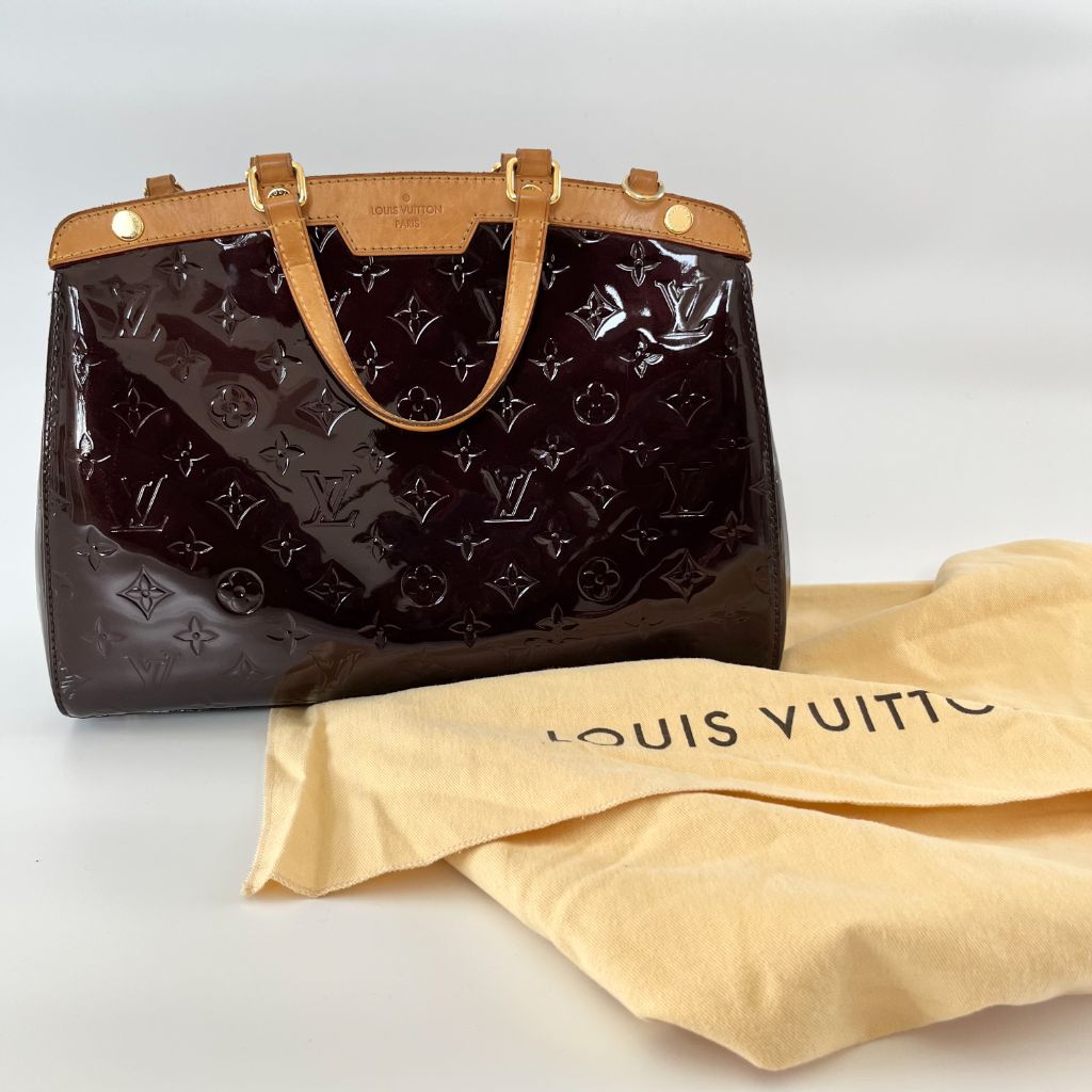 Louis Vuitton Yellow Monogram Vernis Brea MM Tote Bag For Sale at