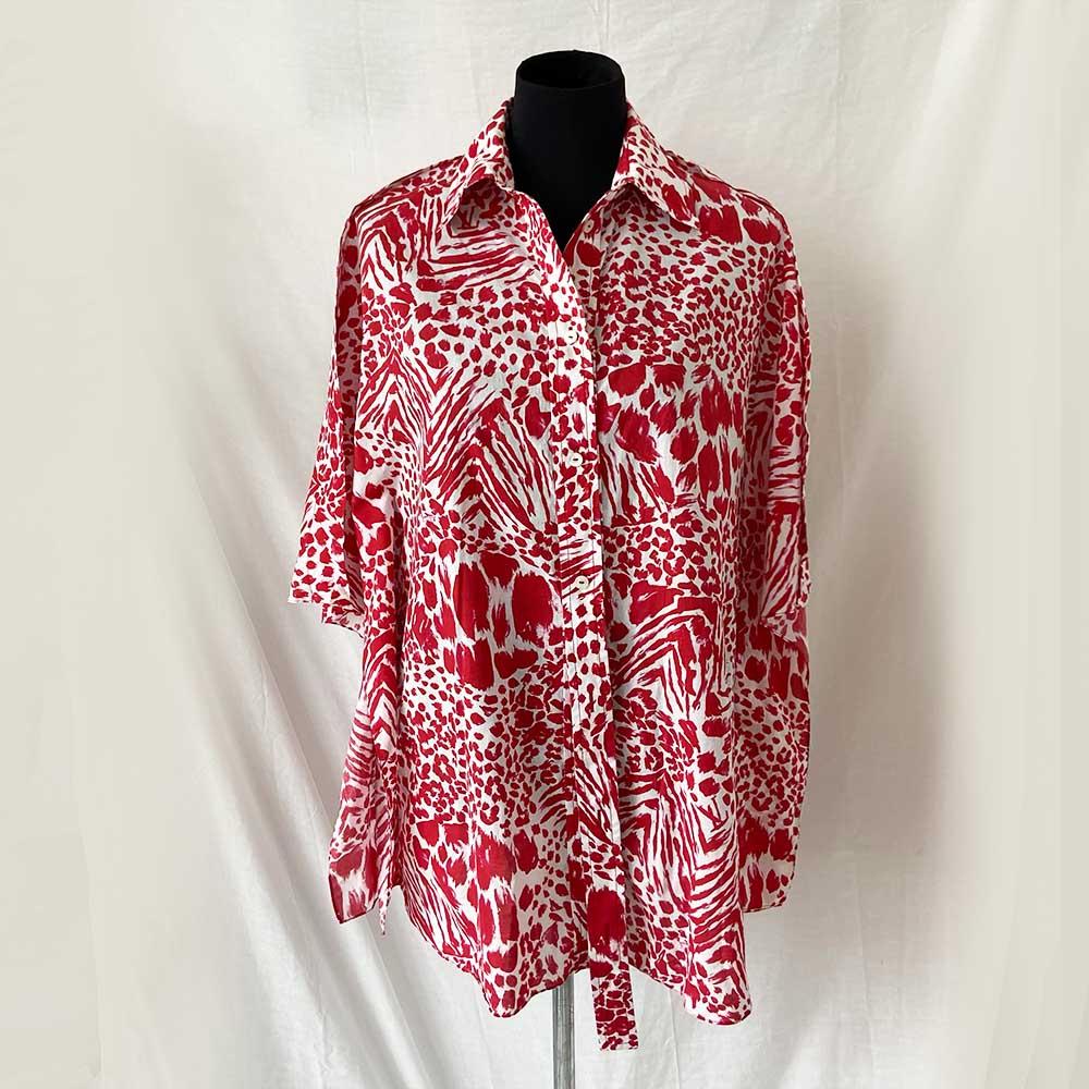 Louis Vuitton Red and White Leopard Print Blouse - BOPF | Business of Preloved Fashion