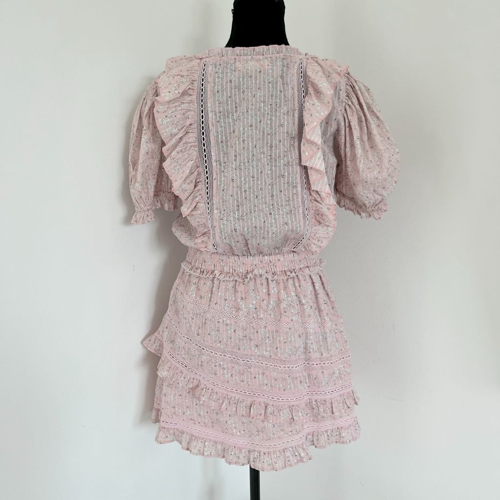 LoveShackFancy pink tiered mini floral print dress - BOPF | Business of Preloved Fashion