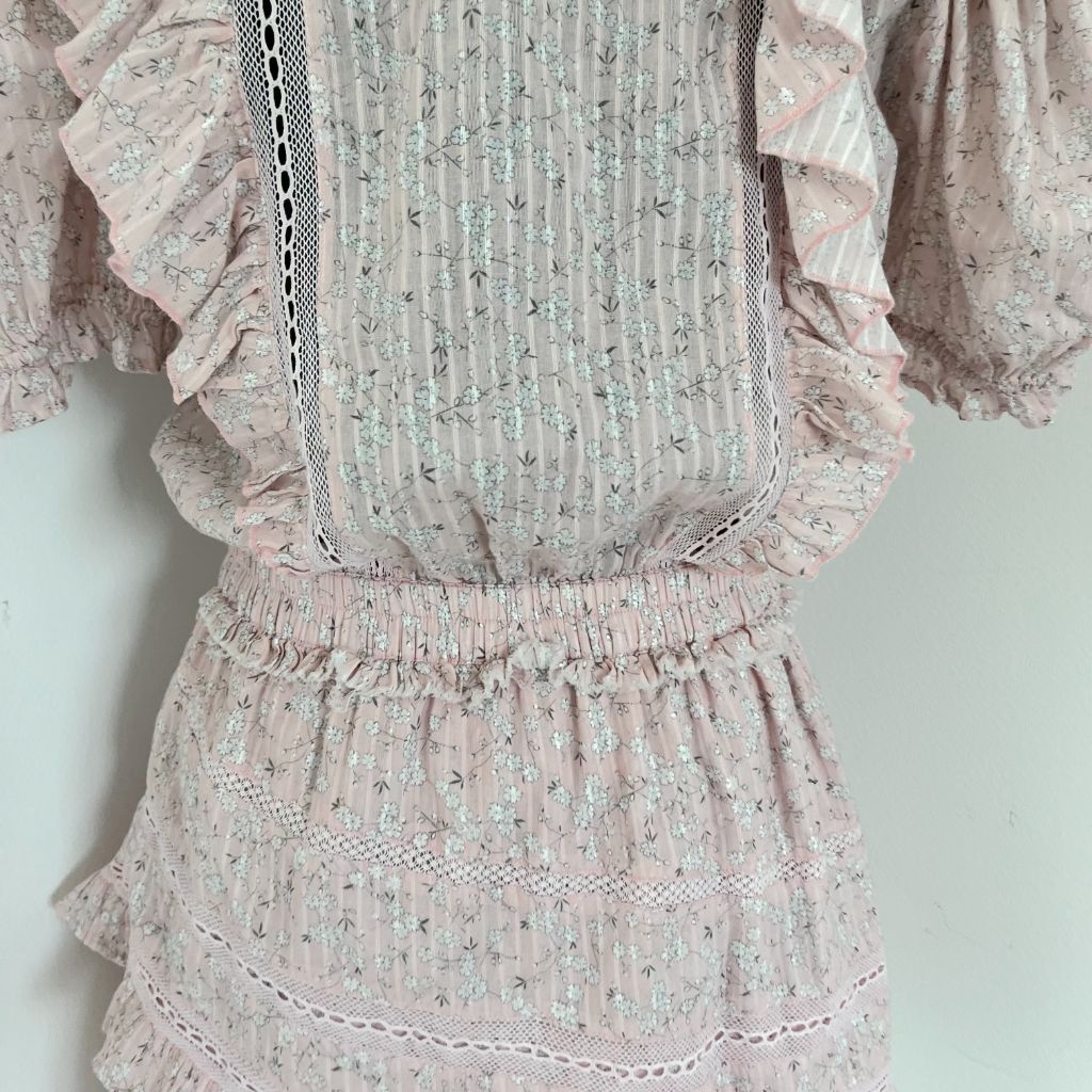 LoveShackFancy pink tiered mini floral print dress - BOPF | Business of Preloved Fashion