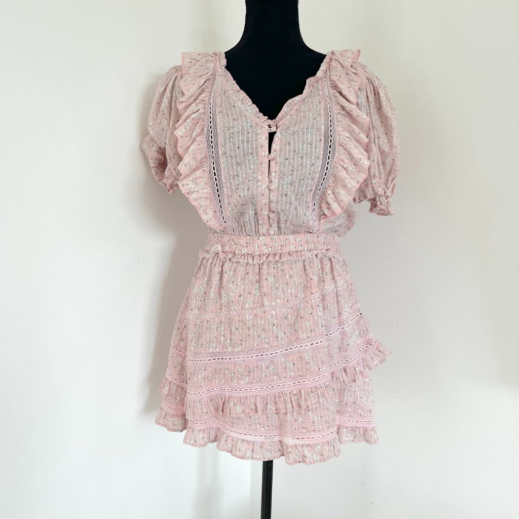 LoveShackFancy pink tiered mini floral print dress - BOPF | Business of Preloved Fashion