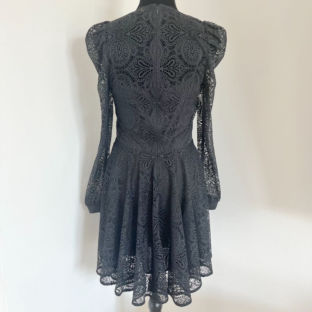 Maje Black Lace Long Sleeve Midi Dress with Black Slip - BOPF | Business of Preloved Fashion