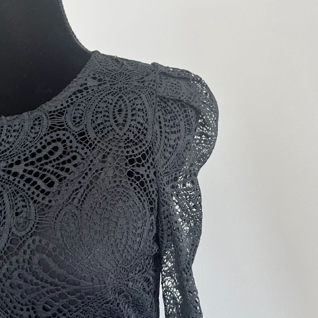 Maje Black Lace Long Sleeve Midi Dress with Black Slip - BOPF | Business of Preloved Fashion Maje Black Lace Long Sleeve Midi Dress with Black Slip - BOPF | Business of Preloved Fashion