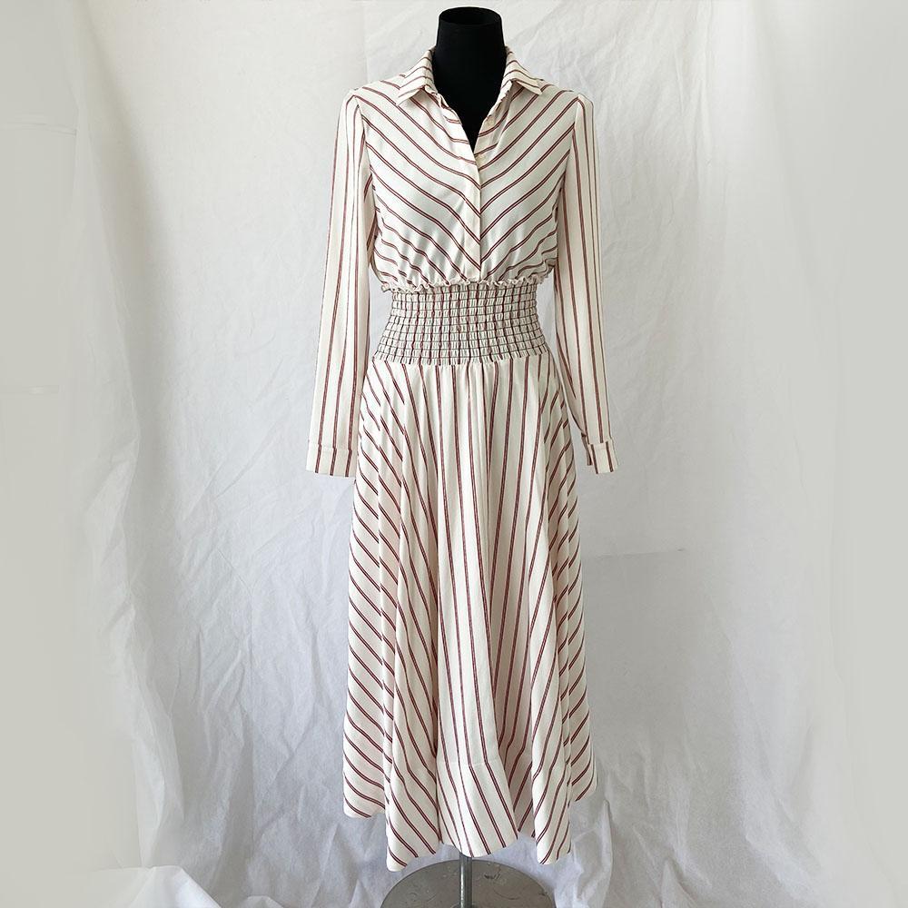 Maje Striped long sleeve dress with pleated detail at waist - BOPF | Business of Preloved Fashion Maje Striped long sleeve dress with pleated detail at waist - BOPF | Business of Preloved Fashion