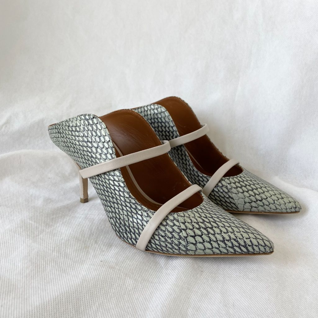 Malone Souliers Grey Printed Python Leather Maureen Pointed Toe Mules, 37.5 - BOPF | Business of Preloved Fashion