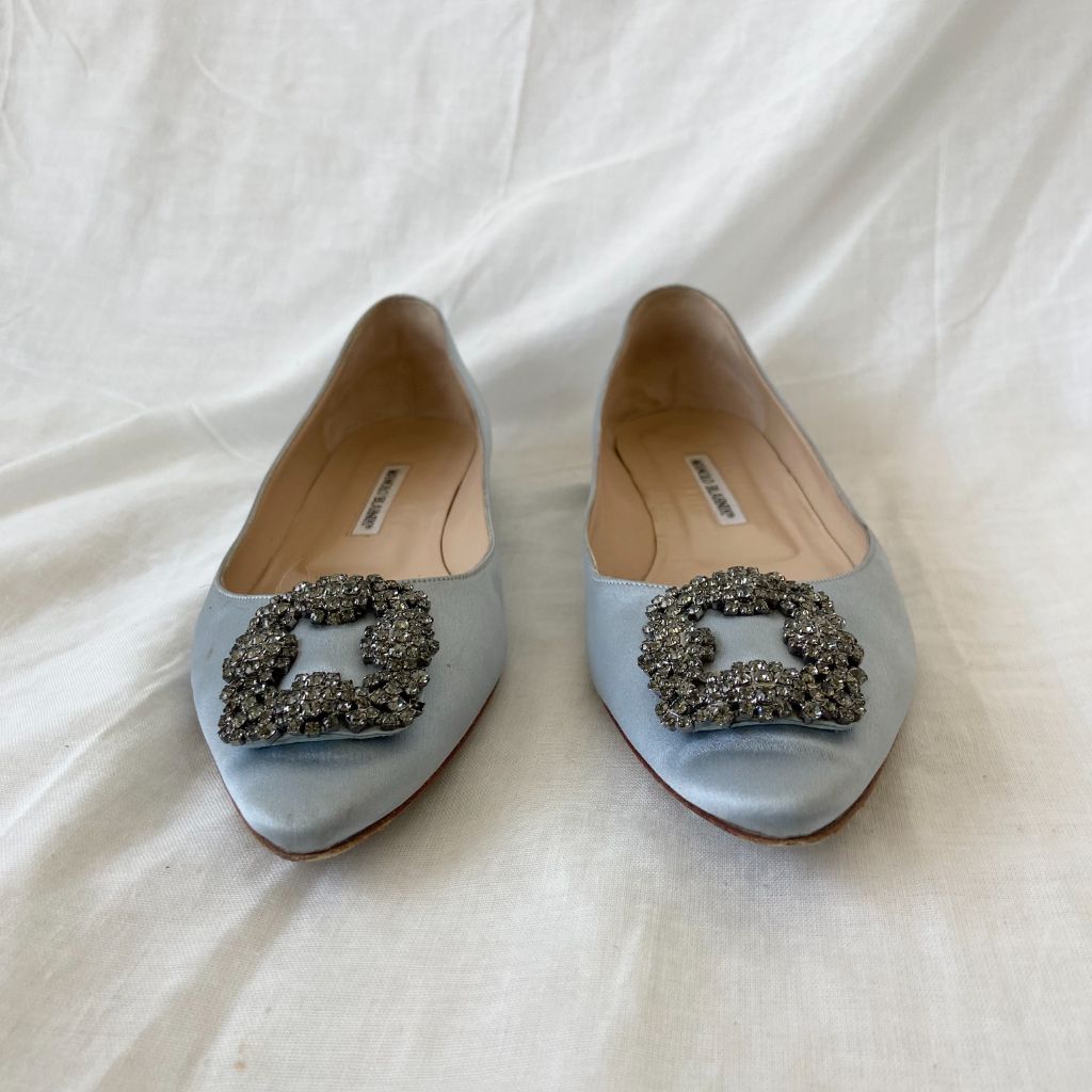 Manolo Blahnik Hangisi Silk Satin Flats, 41 BOPF Business of Preloved Fashion