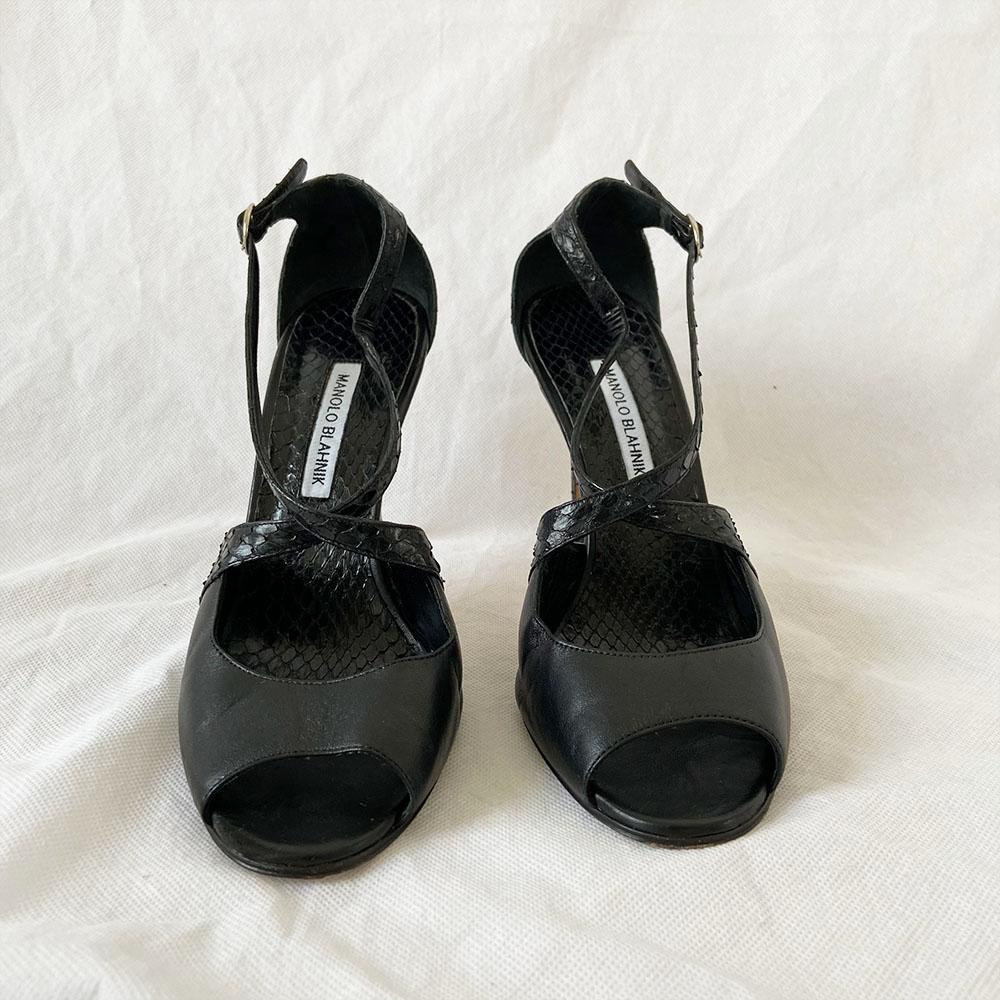 Manolo Blahnik Peep Toe Python Sandal Heels, 41 - BOPF | Business of Preloved Fashion