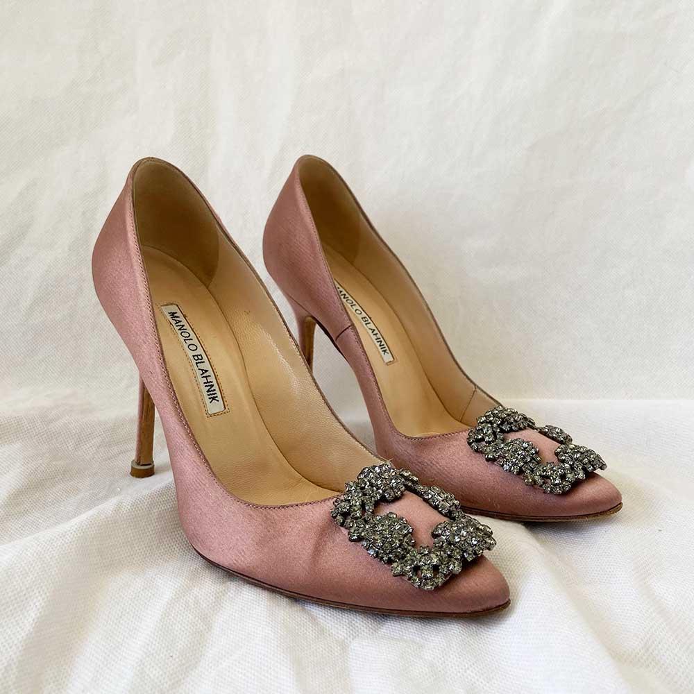 Manolo Blahnik Pink Satin Hangisi Pumps, BOPF Business of