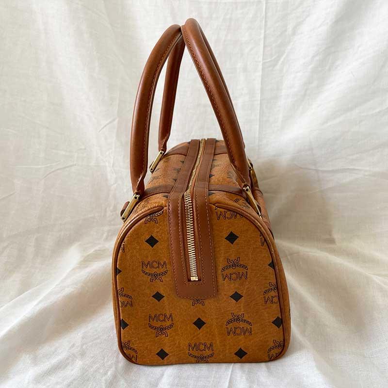MCM Visetos Small Boston Bag - Brown Handle Bags, Handbags - W3050273