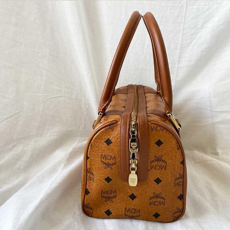 MCM Brown Visetos Leather Boston Bag BOPF Business of Preloved