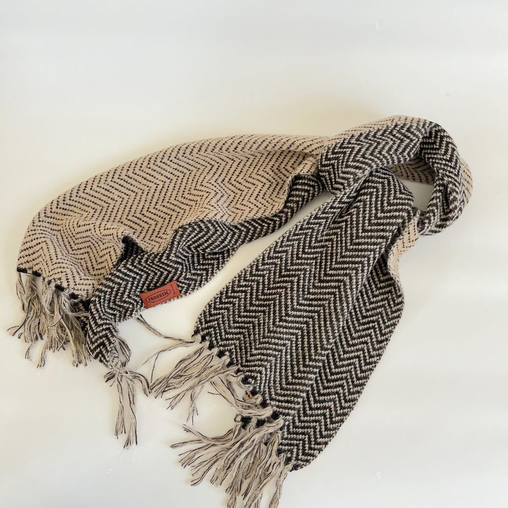 Missoni Zig Zag Knit Brown Wool Scarf with Tassels - BOPF | Business of Preloved Fashion