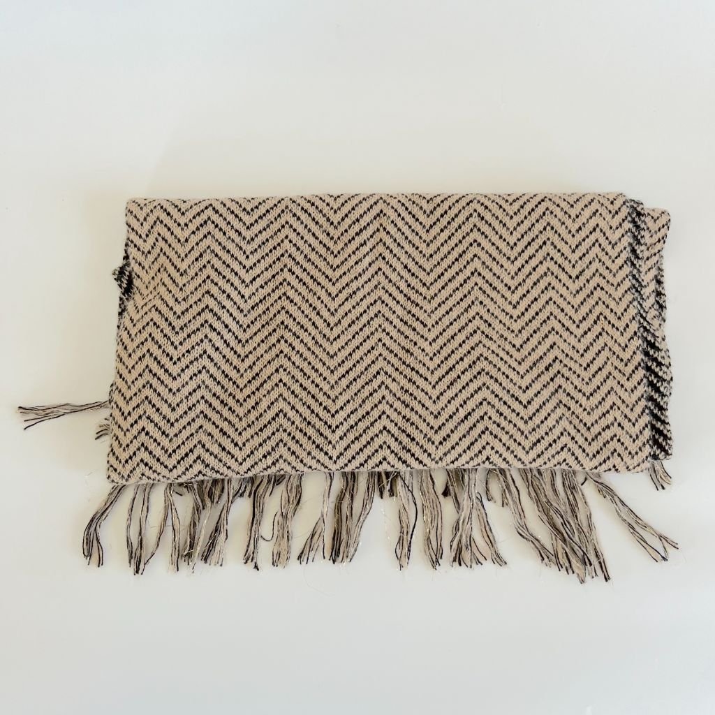Missoni Zig Zag Knit Brown Wool Scarf with Tassels - BOPF