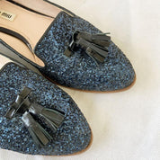 Miu Miu Blue Glitter Smoking Loafer, 37.5 - BOPF | Business of Preloved Fashion