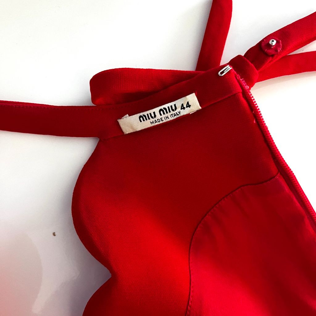 Miu Miu Scalloped Red Halter Cady Dress - BOPF | Business of Preloved Fashion Miu Miu Scalloped Red Halter Cady Dress - BOPF | Business of Preloved Fashion