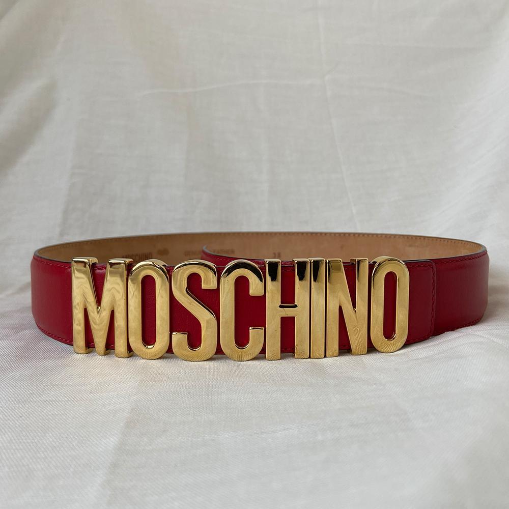 Moschino Red Logo Plaque Leather Belt - BOPF | Business of Preloved Fashion