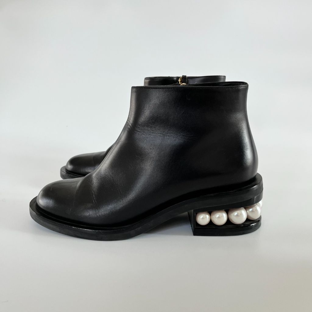 Nicholas Kirkwood Black Boots With Pearl Detail On Heel, 39 - BOPF | Business of Preloved Fashion