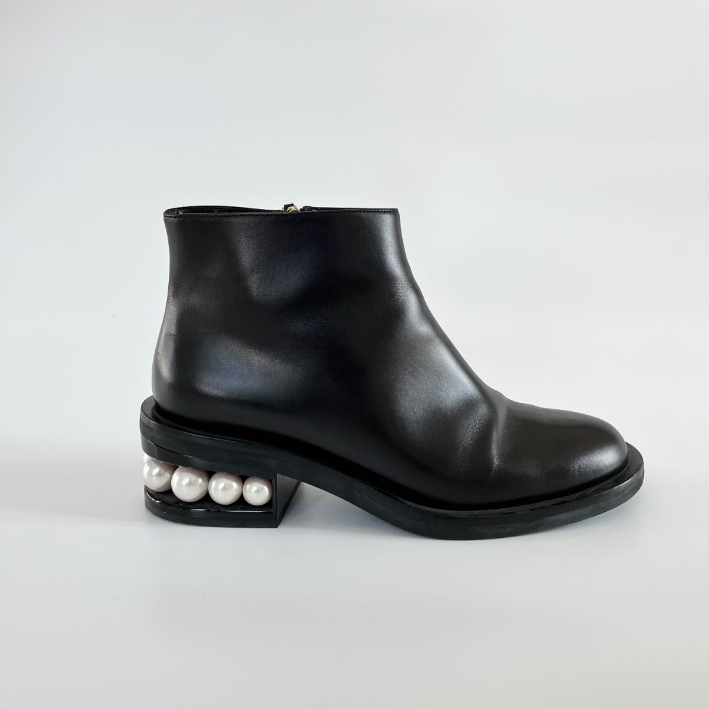 Nicholas Kirkwood Black Boots With Pearl Detail On Heel, 39 - BOPF | Business of Preloved Fashion