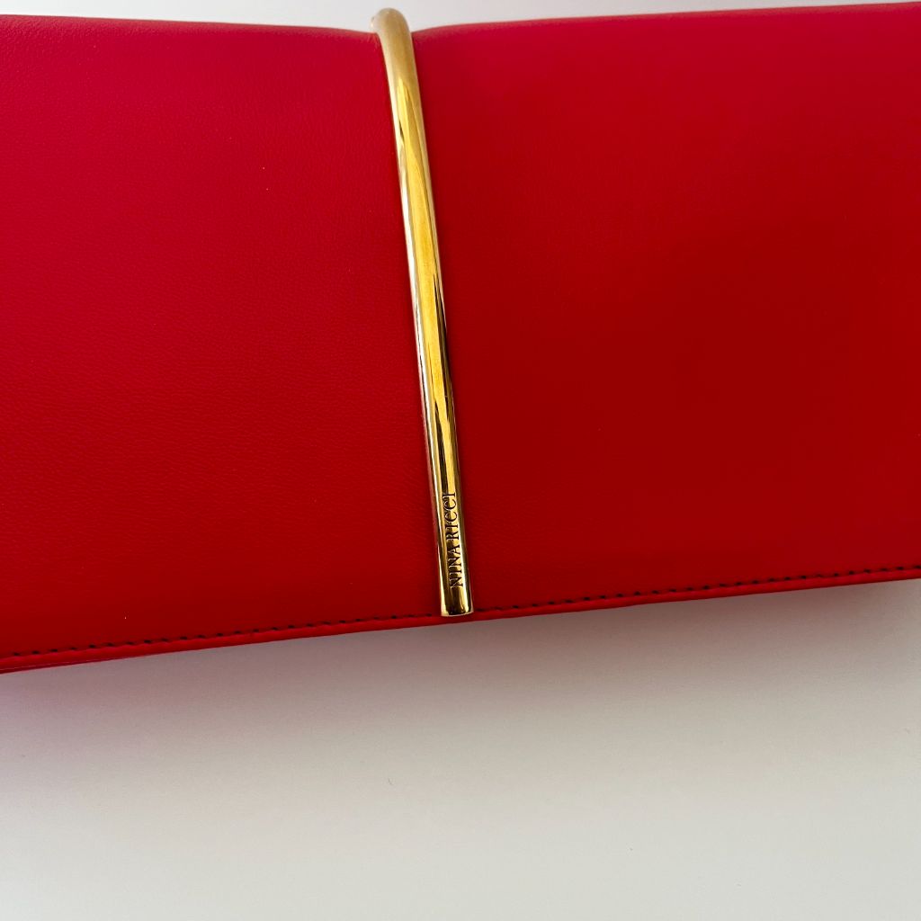 Nina Ricci Red Long Clutch With Gold Metal Detail - BOPF | Business of Preloved Fashion