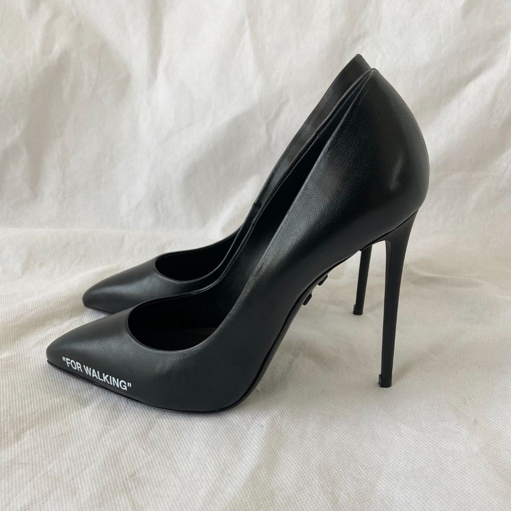 Off-White Black Leather For Walking Pointed Toe Pumps, 37 - BOPF | Business of Preloved Fashion