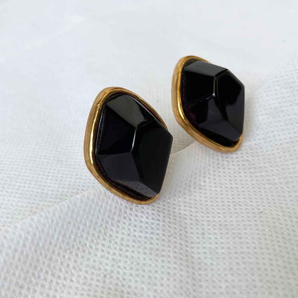 Oscar De La Renta Dark Violet Stone Clip-on Large Earring - BOPF | Business of Preloved Fashion
