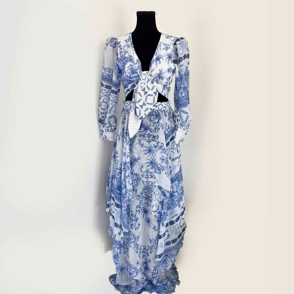 Patbo Blue Amalfi Chiffon maxi skirt with matching long sleeve to - BOPF