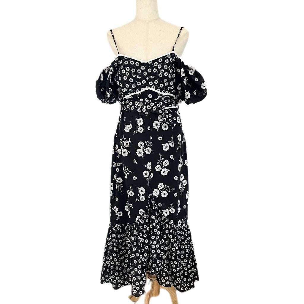 Alice McCall black and white floral off-shoulder dress