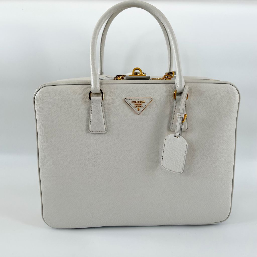 Prada Beige Leather Weekender Top Handle Bag - BOPF | Business of Preloved Fashion