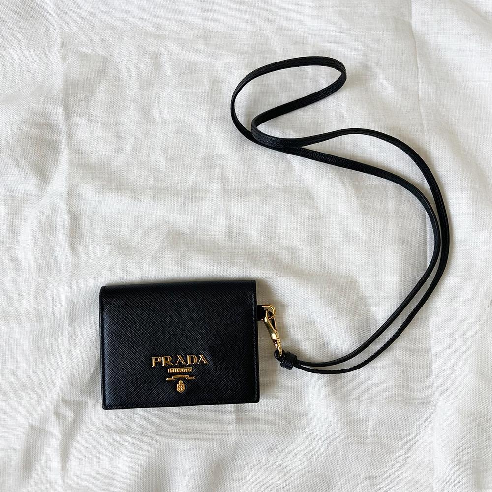 Prada Saffiano Leather Card Prada Badge Holder Prada Black Leather