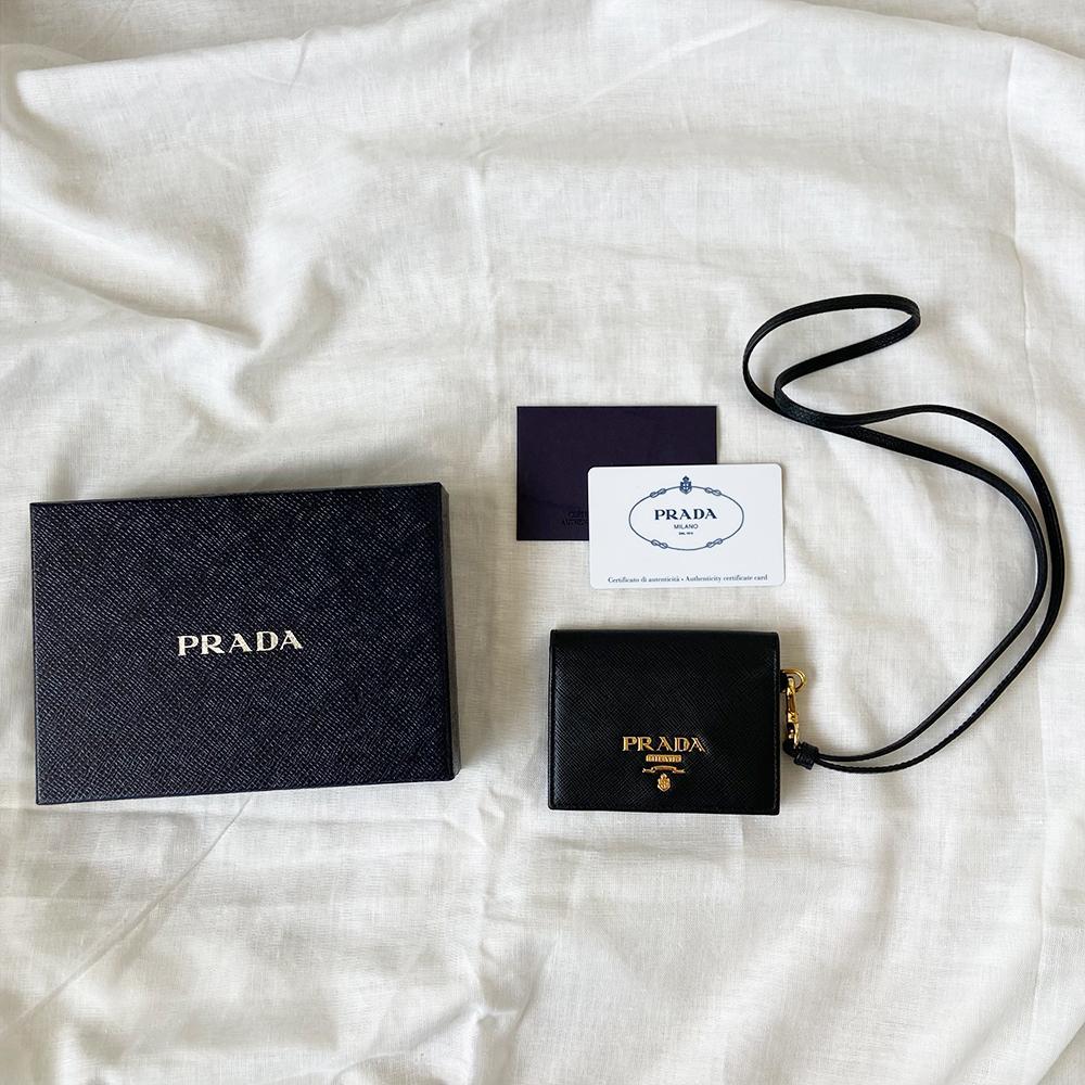 Prada black leather logo card holder - BOPF | Business of Preloved Fashion