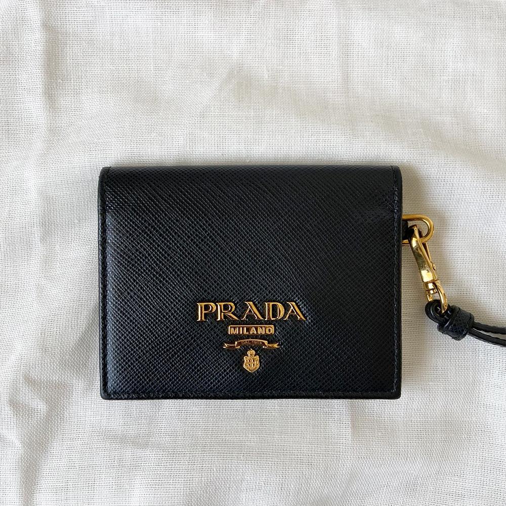 Prada black leather logo card holder - BOPF | Business of Preloved Fashion
