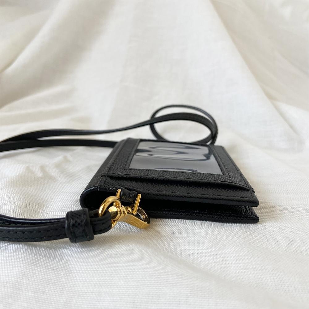 Prada black leather logo card holder BOPF Business of Preloved
