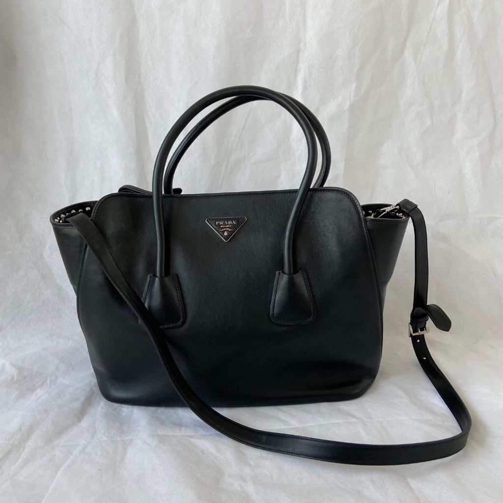 Prada Black Leather Studded Shoulder Bag - BOPF | Business of Preloved Fashion