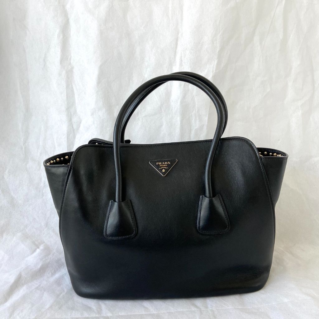 Prada Black Leather Studded Shoulder Bag - BOPF | Business of Preloved Fashion