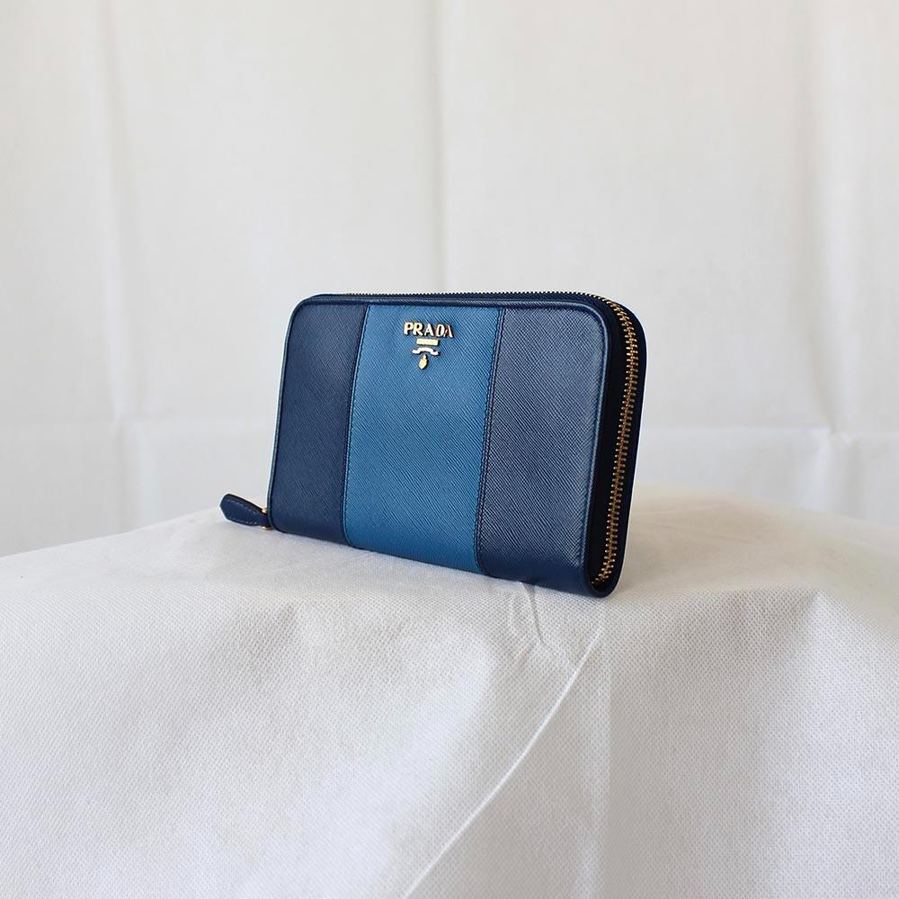 Prada blue and light blue bicolor saffiano wallet - BOPF | Business of Preloved Fashion