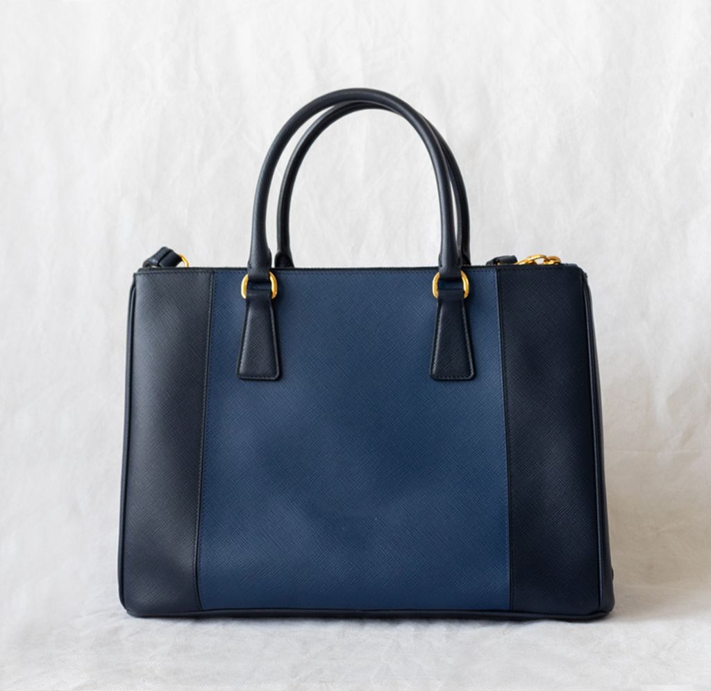 Prada Blue Bicolor Saffiano Lux Leather Medium Galleria Double Zip Tot - BOPF | Business of Preloved Fashion
