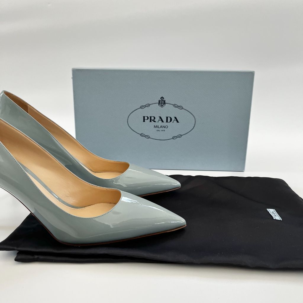 Prada Blue Leather Patent Pointed Toe Pumps, 40 - BOPF | Business of Preloved Fashion