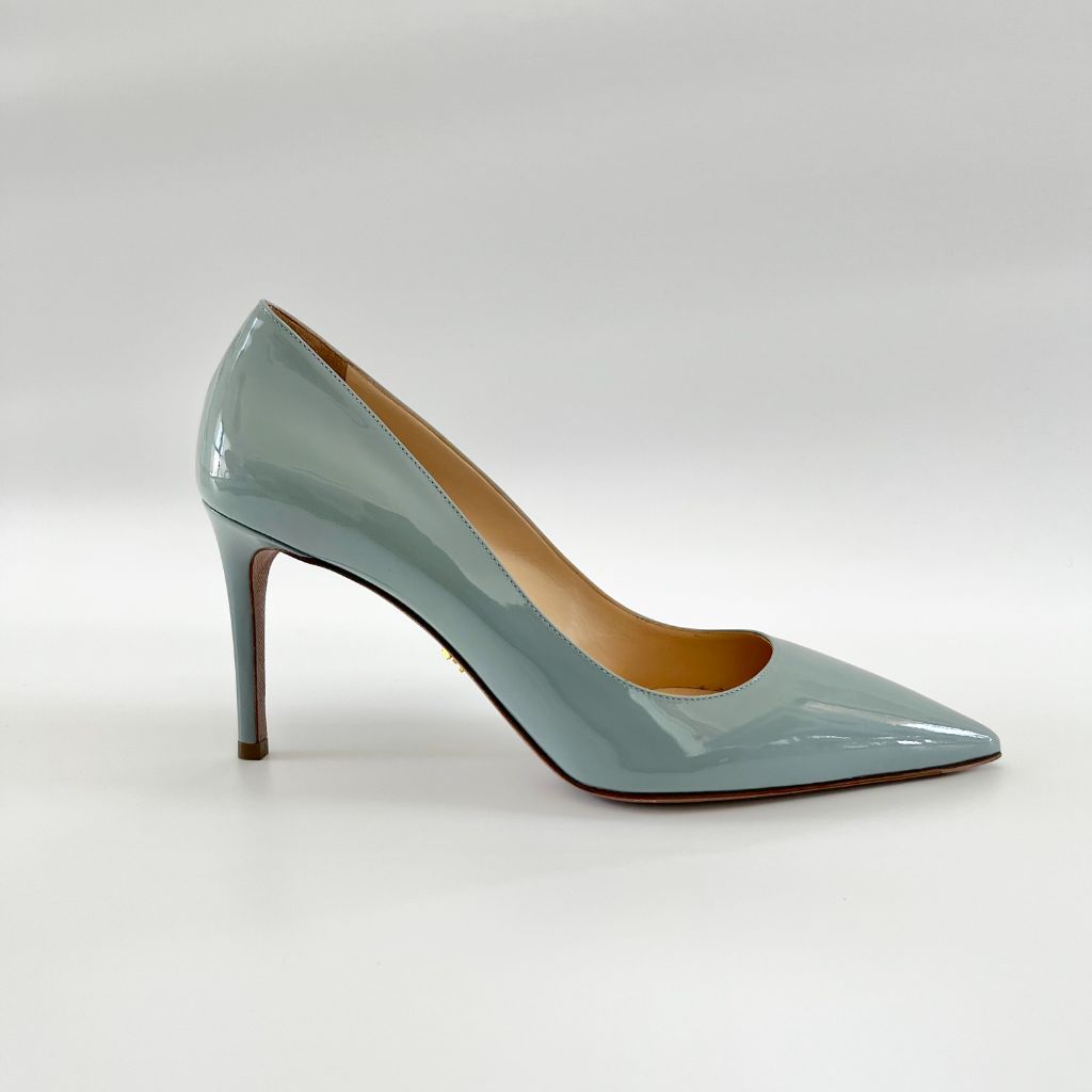 Prada Blue Leather Patent Pointed Toe Pumps, 40 - BOPF | Business of Preloved Fashion